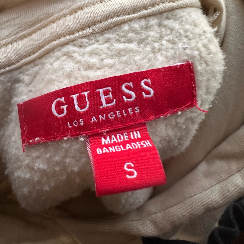 GUESS Colorblock Cropped Logo Hoodie Cream Black Sweatshirt Small - Picture 7 of 9